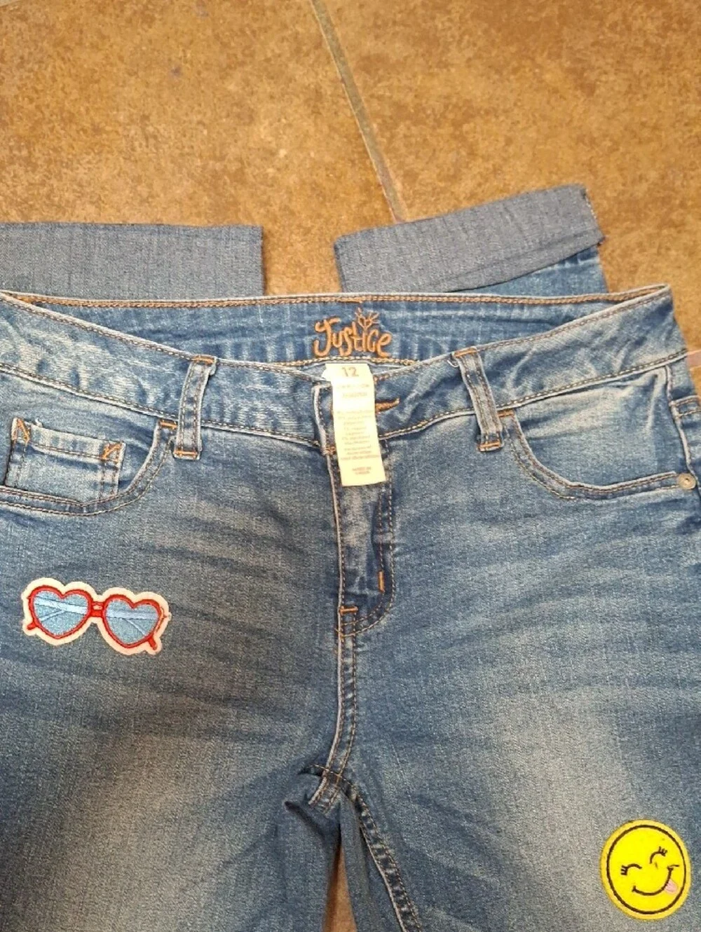 Justice Blue Denim Jeans with Heart Sunglasses Patch